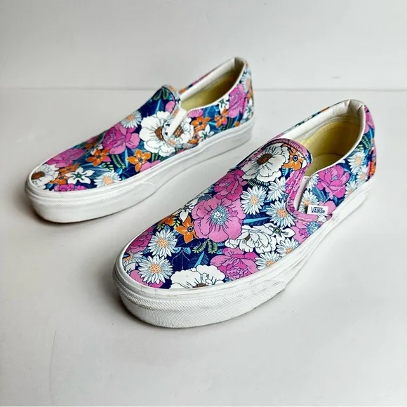❌SOLD❌Vans Floral Canvas Shoes Women's 8.5 or Men's 7 Slip On Off The Wall Pink - Picture 5 of 9